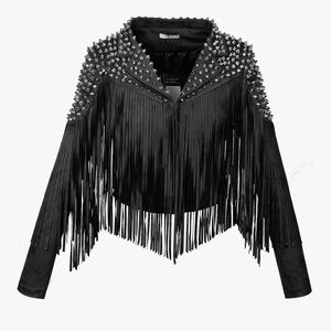 NWT Women's Faux Suede Leather Jacket Studded Rivet Tassels